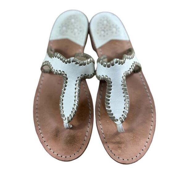 Women's Jack Rogers White Leather Sandals Sz 8 M Slip On Thong T-Strap Shoes - Picture 2 of 6